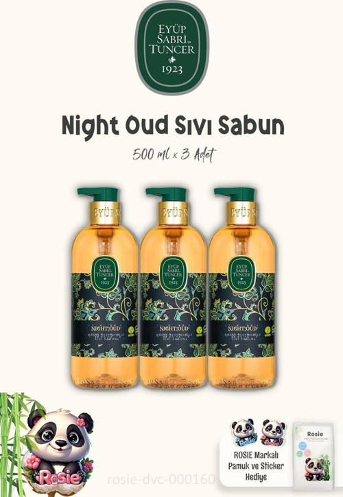 3'lü Night Oud Doğal Zeytinyağlı Sıvı Sabun 500 ml ve ROSIE