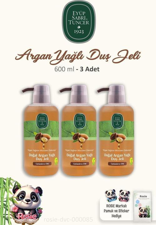 Doğal Argan Yağlı Duş Jeli 600 ml 3 Adet ve ROSIE Pamuk