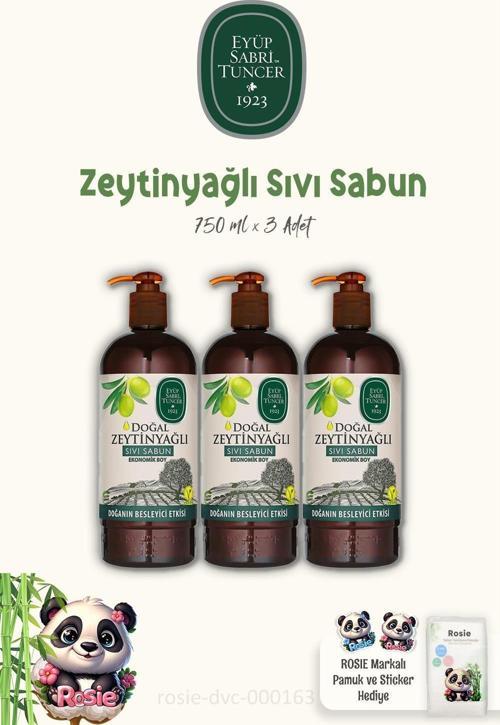 3'lü Zeytinyağlı Sıvı Sabun 750 ml ve ROSIE Pamuk 60'lı