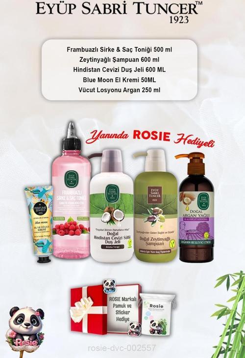 Argan Losyon, Blue Moon Krem, Hindistan Cevizi Duş Jeli, Frambuaz Tonik, Zeytinyağlı Şampuan ve Rosie
