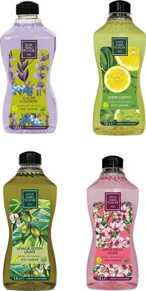 Doğal Zeytinyağlı Sıvı Sabun Ayvalık Zeytin Çiçeği, Lavanta, Japon Kirazo ve Çeşme Limonu 1500 ML