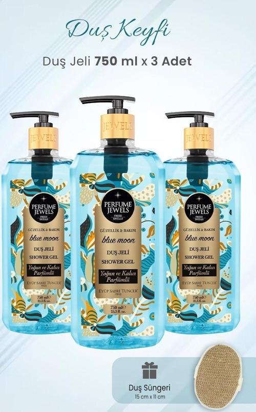 Duş Jeli Blue Moon 750 ml x 3 Adet ve Duş Süngeri