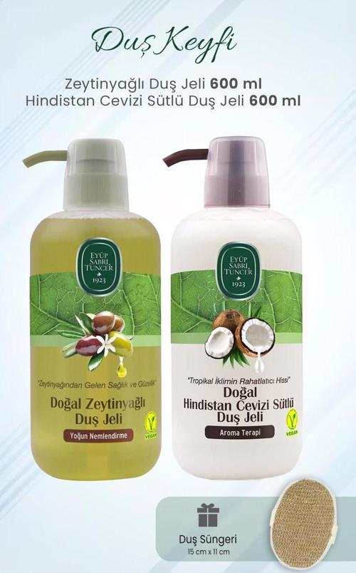 Duş Jeli Zeytinyağlı, Hindistan Cevizi 600 ml ve Duş Süngeri