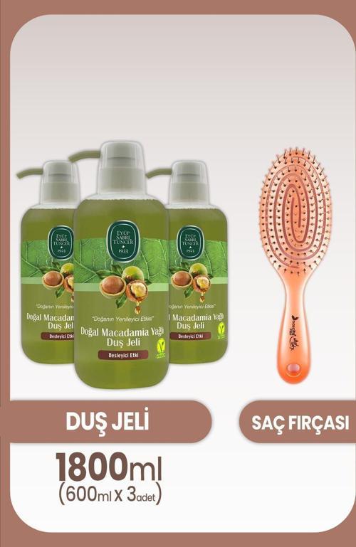 Macadamia Yağlı Duş Jeli 600 ml x 3 Adet ve Saç Fırçası