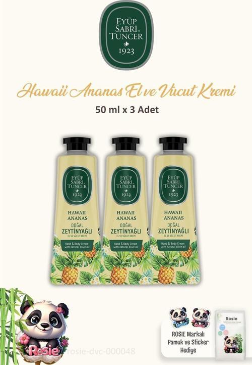 El ve Vücut Kremi 3'lü Havaii Ananas 50 ml ve ROSIE Pamuk
