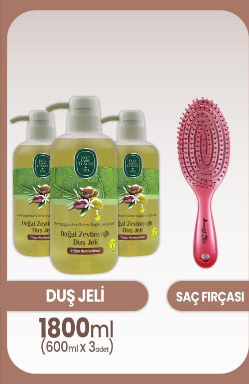 Zeytinyağlı Duş Jeli 600 ml x 3 Adet ve Saç Fırçası