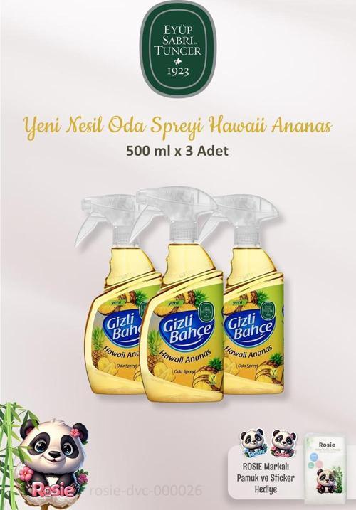 Yeni Nesil Oda Spreyi 3 Adet Hawaii Ananas 500 ml ve Pamuk