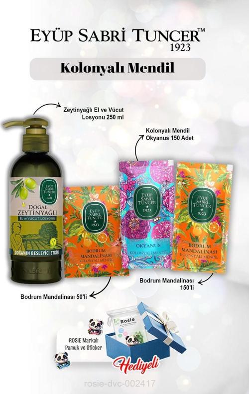 Kolonyalı Mendil Mandalina 50'li ve 150'li ve, Okyanus 150'li, Zeytinyağlı Losyon 250 ml Rosie