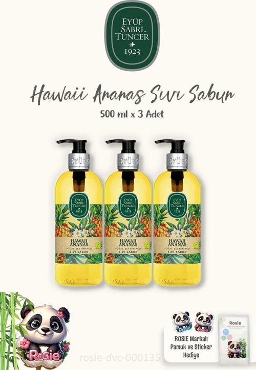 Sıvı Sabun Hawaii Ananas 500 ml 3 Adet ve ROSIE 60'lı Pamuk