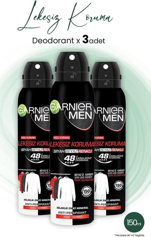 Men 48H Lekesiz Koruma Erkek Deodorant 150 ml x 3 Adet
