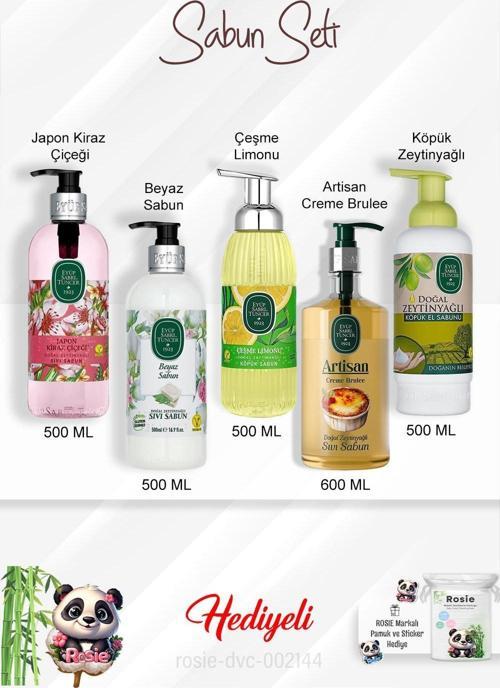 Sabun Paket Çeşme Limonu, Artisan Creme Brulee, Beyaz Sabun, Zeytinyağlı, Japon Kiraz Çiçeği ve Rosie