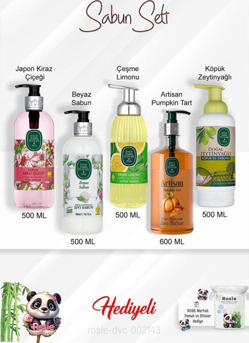Sabun Paket Çeşme Limonu, Artisan Pumpkin, Beyaz Sabun, Zeytinyağlı, Japon Kiraz Çiçeği ve Rosie