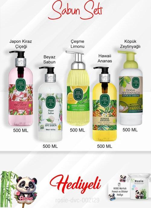 Sabun Paketi 500 ML Hawaii Ananas,Çeşme Limonu, Japon Kiraz Çiçeği, Beyaz Sabun, Zeytinyağlı ve Rosie
