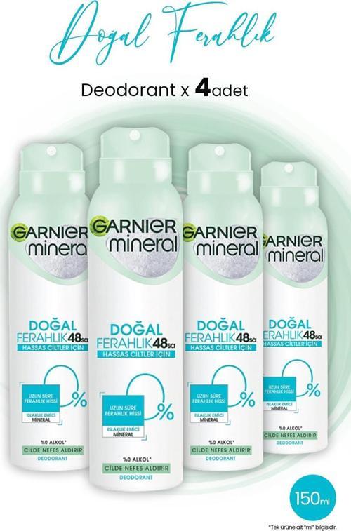 Mineral 48 Saat Doğal Ferahlık Kadın Sprey Deodorant 150 ml x 4 Adet