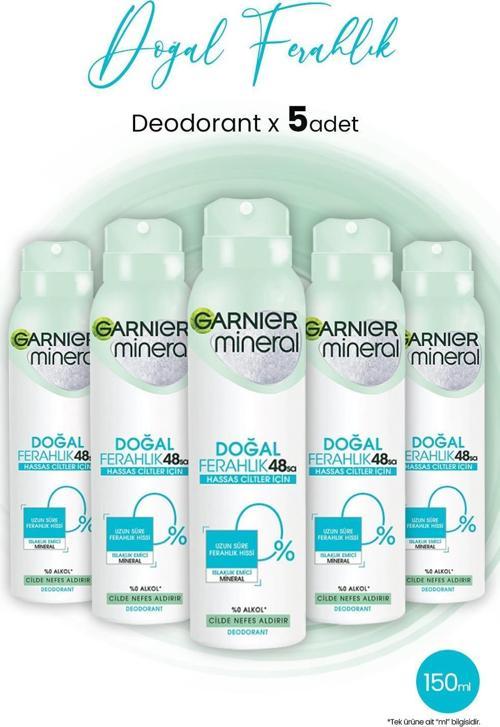 Mineral 48 Saat Doğal Ferahlık Kadın Sprey Deodorant 150 ml x 5 Adet