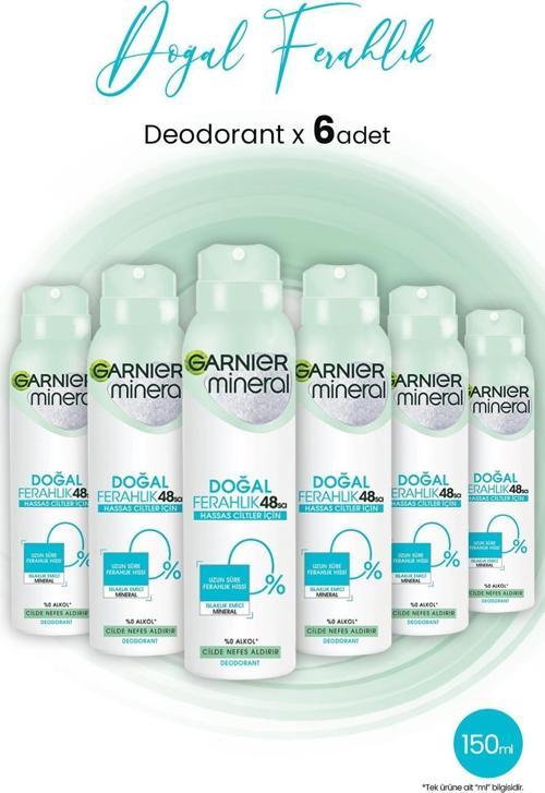 Mineral 48 Saat Doğal Ferahlık Kadın Sprey Deodorant 150 ml x 6 Adet