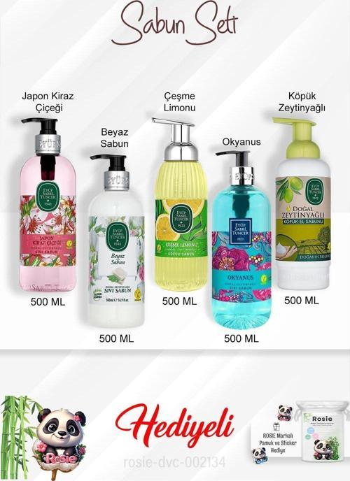 Sabun Paketi Okyanus, Çeşme Limonu, Japon Kiraz Çiçeği, Beyaz Sabun, Zeytinyağlı 500 ML ve Rosie