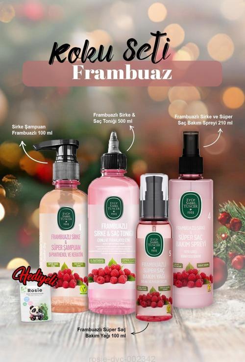 Şampuan ve Bakım Yağı 100 ml, Sprey 210 ml, Tonik 500 ml Frambuazlı ve Rosie Hediye