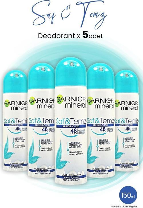 Mineral Saf ve Temiz Sprey Deodorant 48 Saat 150 ML x 5 Adet