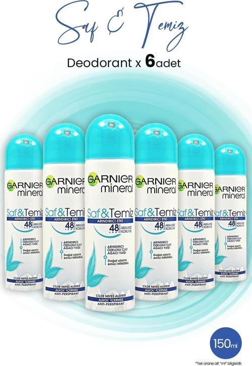 Mineral Saf ve Temiz Sprey Deodorant 48 Saat 150 ML x 6 Adet