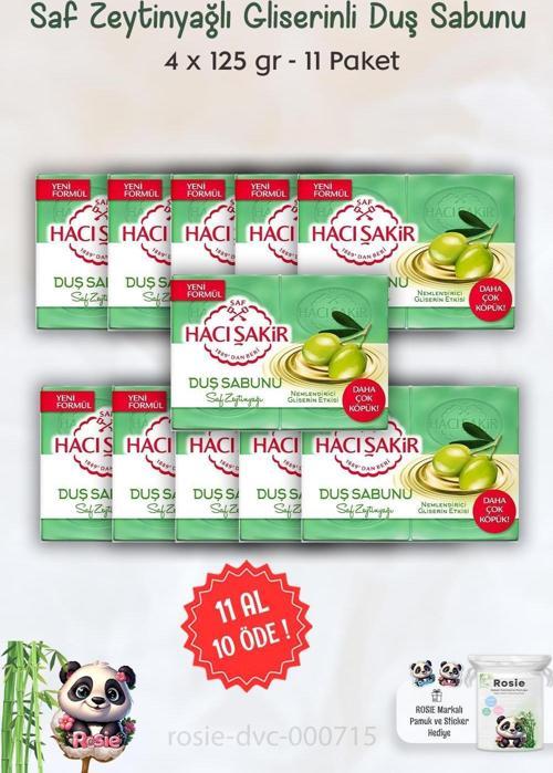 11 AL 10 ÖDE Hacı Şakir Saf Zeytinyağlı Gliserinli Duş Sabunu 4 x 125 gr ve ROSIE