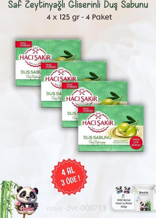 4 AL 3 ÖDE Hacı Şakir Saf Zeytinyağlı Gliserinli Duş Sabunu 4 x 125 gr ve ROSIE