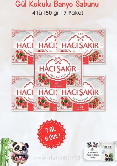 7 AL 6 ÖDE Hacı Şakir Gül Kokulu Banyo Sabunu 4 x 150 gr ve ROSIE