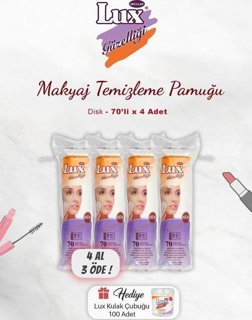 4 AL 3 ÖDE Lux Disk Makyaj Pamuğu 70'li, Kulak Çubuğu Hediyeli