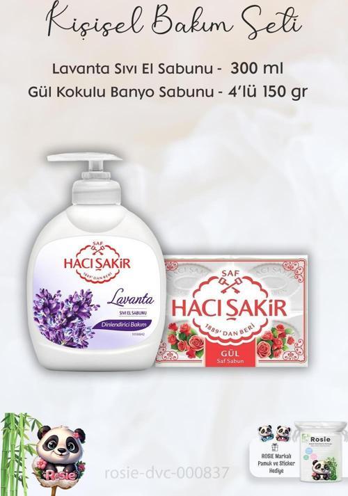 Lavanta Dinlendirici Sıvı Sabun 300 ml, Gül Kokulu Banyo Sabunu 4 x 150 gr ve ROSIE