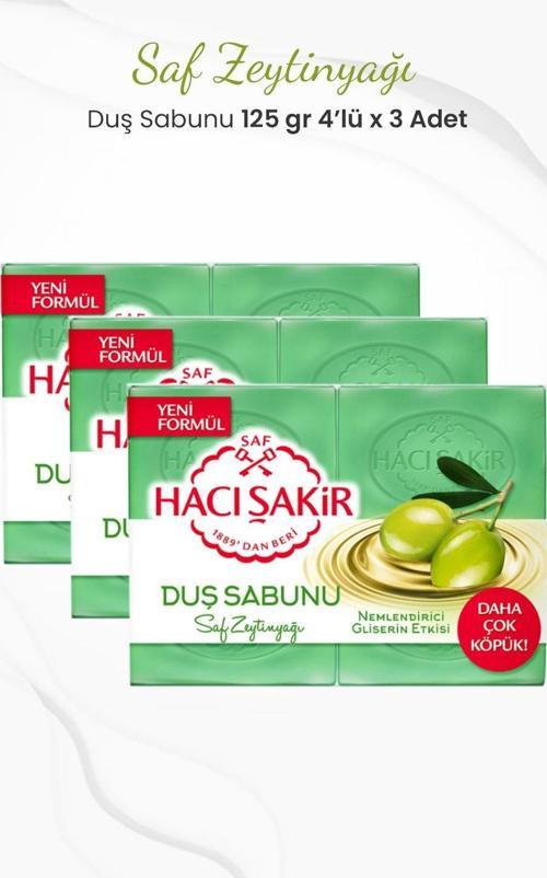 Saf Zeytinyağlı Gliserinli Duş Sabunu 4 x 125 gr x 3 Adet