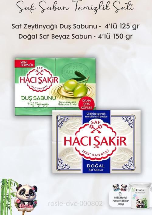 Saf Zeytinyağlı Gliserinli Duş Sabunu 4 x 125 gr, Saf Doğal Sabun 4 x 150 gr ve ROSIE