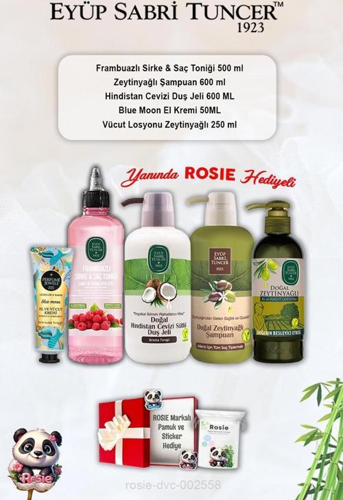 Zeytinyağlı Losyon ve Şampuan, Frambuaz Tonik, Blue Moon Krem, Hindistan Cevizi Duş Jeli ve Rosie