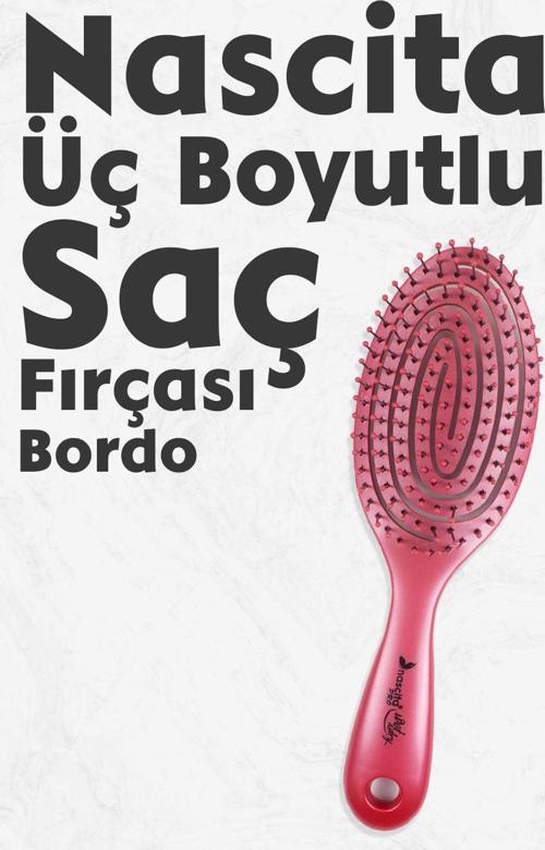 Üç Boyutlu Oval Saç Fırçası Bordo