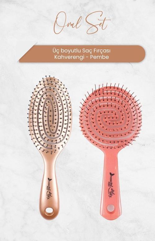 Üç Boyutlu Oval Saç Fırçası Kahverengi ve Pembe
