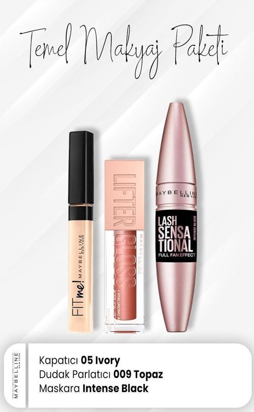 Fit Me Kapatıcı 05, Full Fan Maskara Black ve Dudak Parlatıcı 009 Topaz