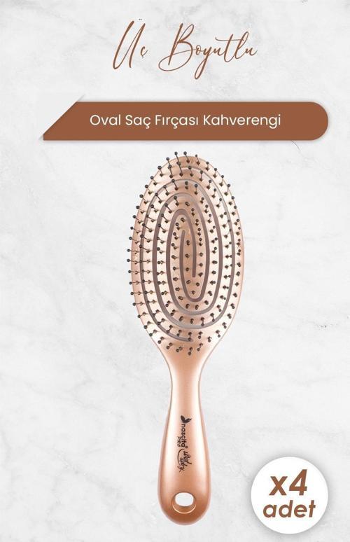 Üç Boyutlu Oval Saç Fırçası Kahverengi x 4 Adet