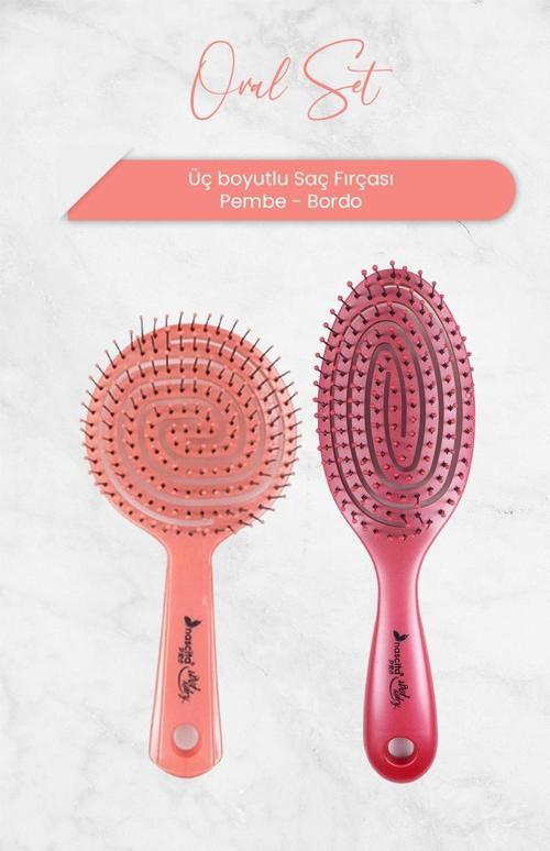 Üç Boyutlu Oval Saç Fırçası Pembe ve Bordo