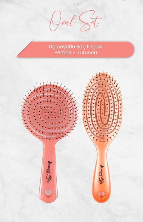 Üç Boyutlu Oval Saç Fırçası Pembe ve Turuncu
