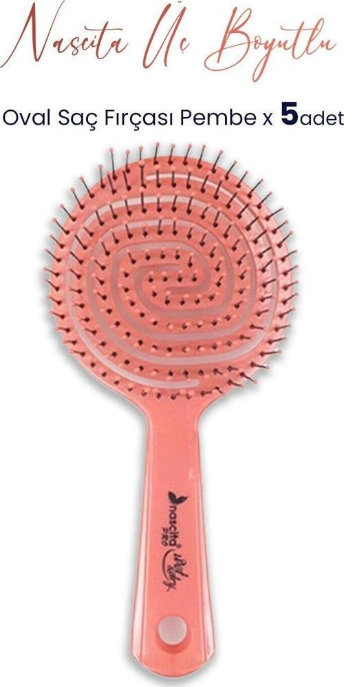 Üç Boyutlu Oval Saç Fırçası Pembe x 5 Adet