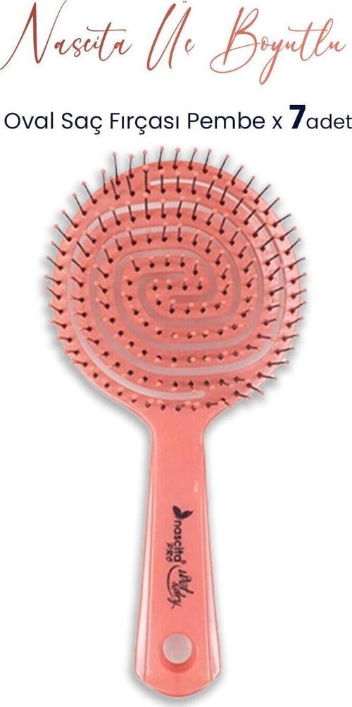 Üç Boyutlu Oval Saç Fırçası Pembe x 7 Adet