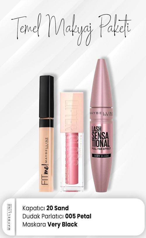 Fit Me Kapatıcı 20, Full Fan Maskara Very Black ve Dudak Parlatıcı 005 Petal