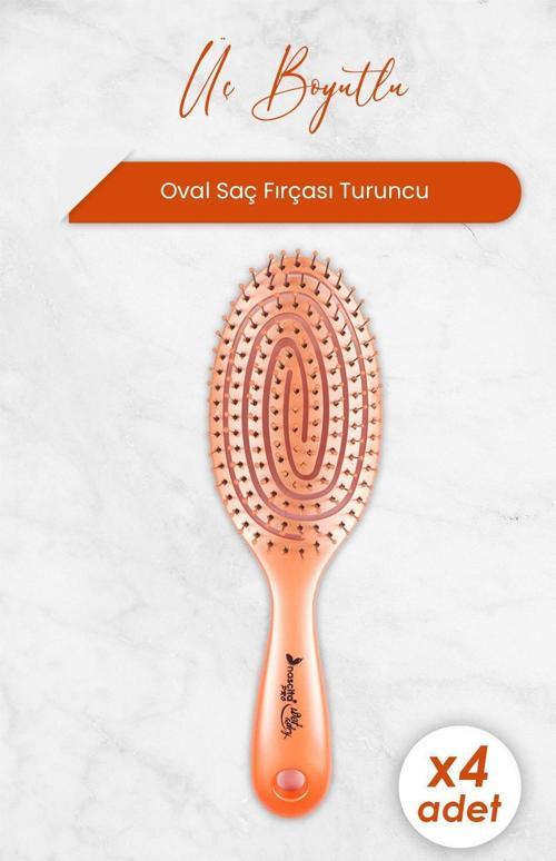 Üç Boyutlu Oval Saç Fırçası Turuncu x 4 Adet