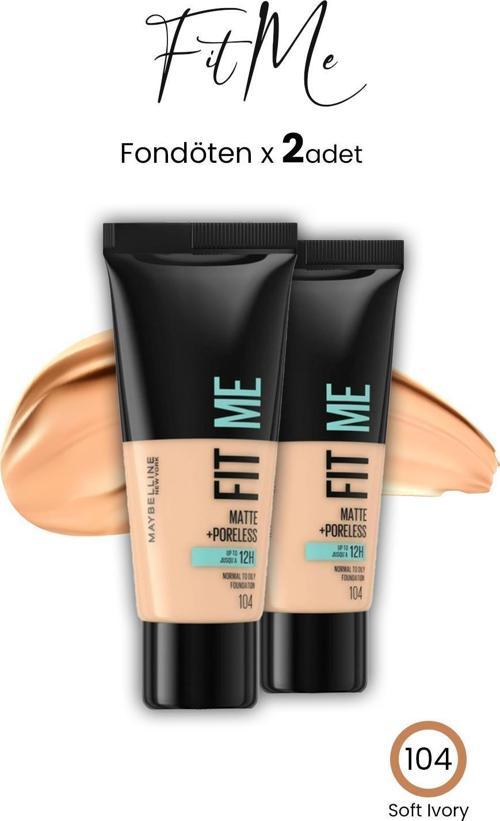 Maybelline Fit Me Matte+Poreless Fondöten 30 ML Soft Ivory 104 x 2 Adet