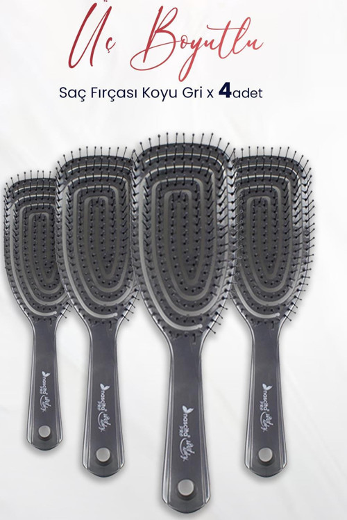 Üç Boyutlu Saç Fırçası Koyu Gri x 4 Adet