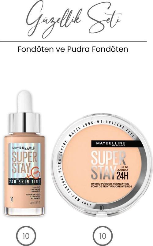 Maybelline Super Stay 24H Skin Tint Fondöten 30 ml - 10 ve Hibrit Pudra-Fondöten 10