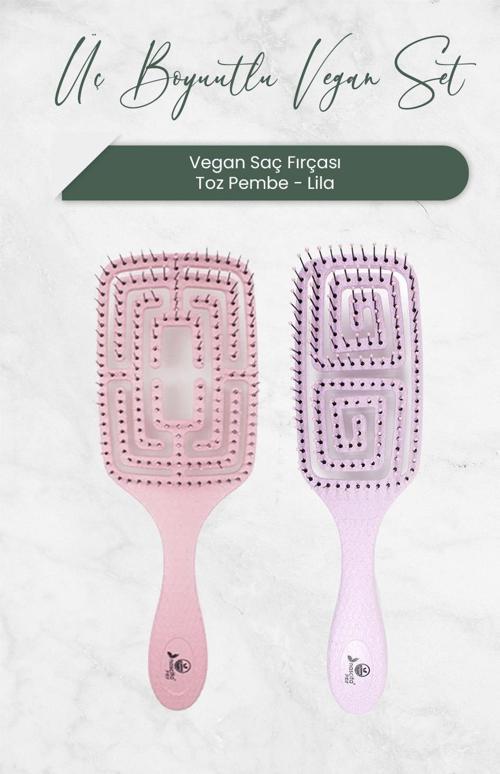 Üç Boyutlu Vegan Saç Fırçası Lila ve Toz Pembe