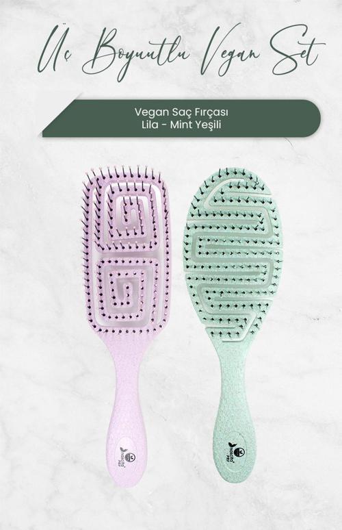 Üç Boyutlu Vegan Saç Fırçası Mint Yeşili ve Lila