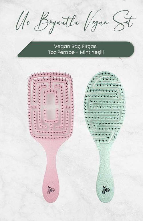 Üç Boyutlu Vegan Saç Fırçası Toz Pembe ve Mint Yeşili