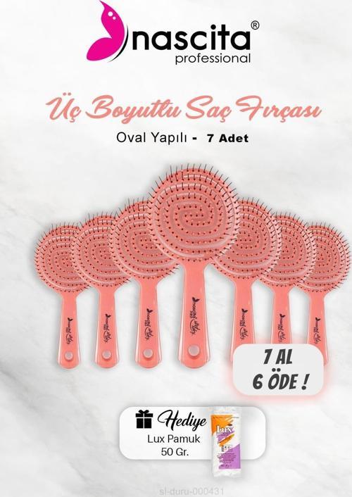 7 AL 6 ÖDE Nascita Üç Boyutlu Oval Saç Fırçası Pembe, Pamuk Hediyeli