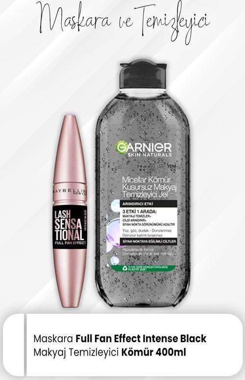 Maskara Full Fan Intense Black ve Micellar Temizleyici Jel Kömür 400 ml